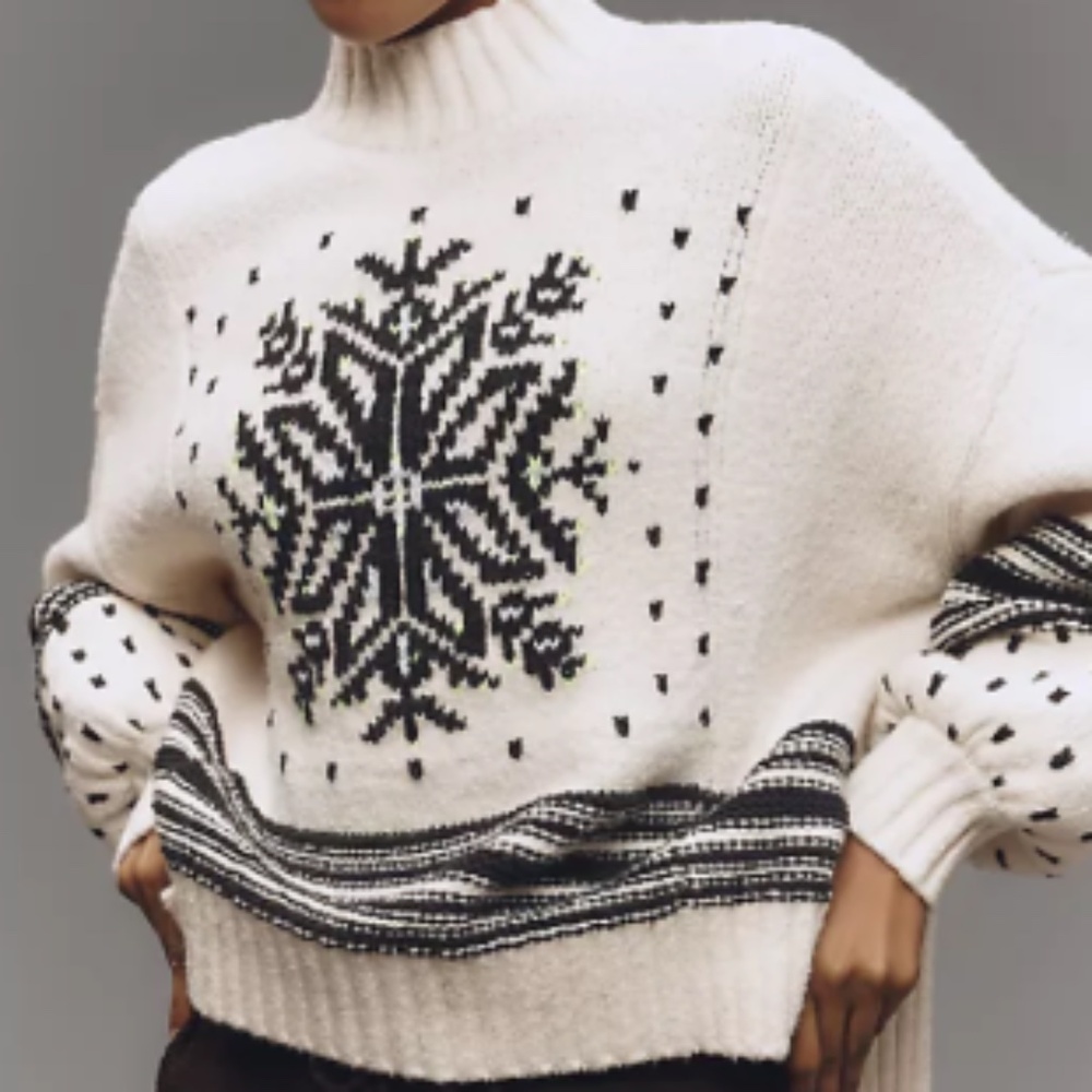 Anthropologie White and Black Turtleneck Sweater
